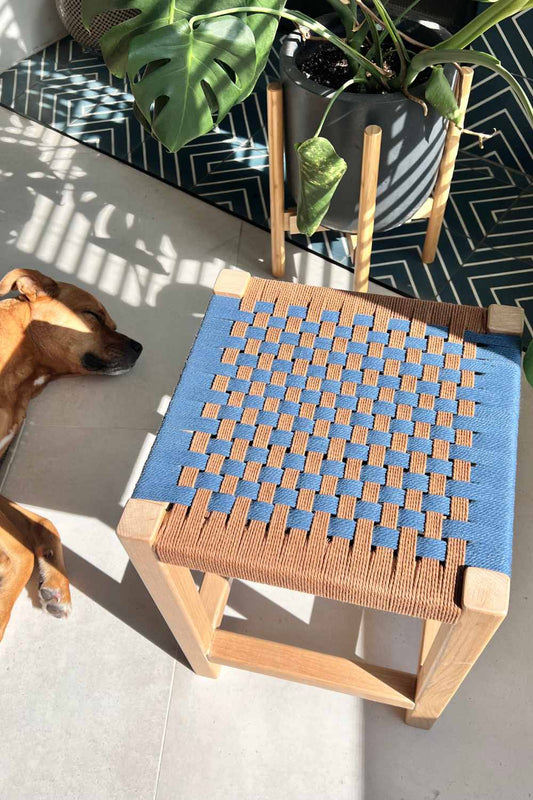 Woven Rope Stool |  Blue + Brown