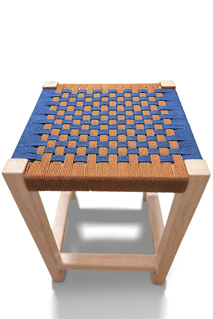 Woven Rope Stool |  Blue + Brown